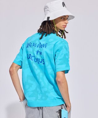 PW CIRCULUS 【MEN】ＤＯＶＥモチーフ ニットモックネック ゴルフ スカイブルー系