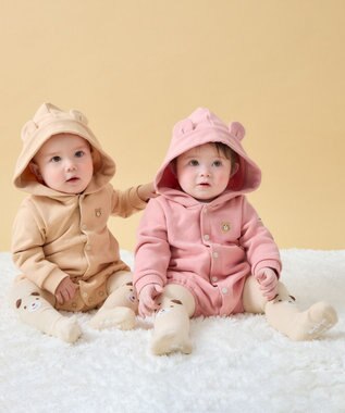 MIKI HOUSE HOT BISCUITS 【70-90cm】【NEW Color Series】耳付きロンパース ベージュ