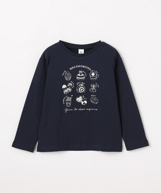 ANY KIDS 【一部店舗/WEB限定】【綿100%】プリント 長袖Tシャツ ネイビー×スイーツ