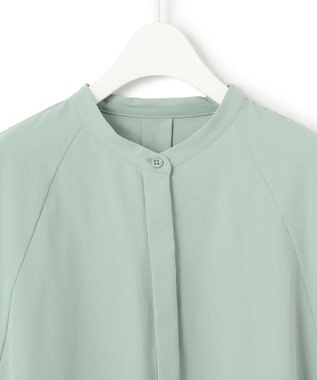 ICB 【洗える】ヴィンテージスパンブロード  バンドカラー長袖ブラウス オパールグレー系