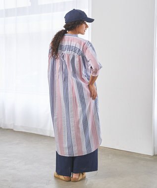 J.PRESS YORK STREET 【WOMEN】マルチストライプ シャツワンピース レッド系1