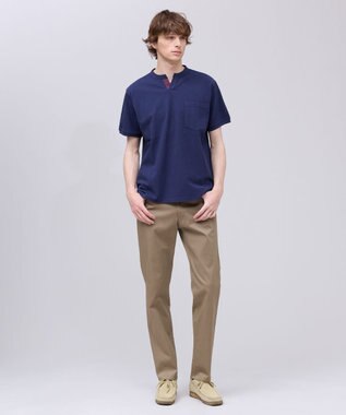 J.PRESS MEN コットンカノコ キーネックポケット Tシャツ ネイビー系