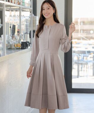 Tiaclasse L 【セレモニー・XSサイズ(5号)追加・新色追加・洗える】キーネックフレアワンピース モカ