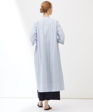 23区 【Indian Factory】コットンポプリン タックディテール シャツワンピース ブルーストライプ