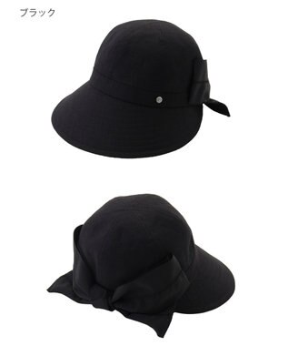 MOONBAT 【遮光100％/遮熱/UV】HIROKO KOSHINO(ヒロコ コシノ)遮光 リボンジョッキー 帽子 ゆったりMサイズ 手洗い可能/サイズ調整可能 ブラック
