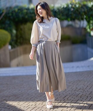 ANY 【UVカット/抗菌防臭/速乾/手洗い可】エニィファンクション ボリュームスリーブシャツ ベージュストライプ