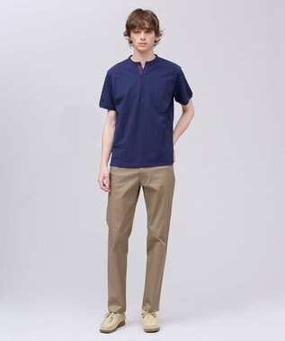 J.PRESS MEN コットンカノコ キーネックポケット Tシャツ ネイビー系