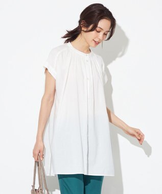 ANY 【洗える】シャーリングチュニック ブラウス アイボリー系