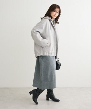 Green Parks ニットフード付きウーリーブルゾン Gray Mixture