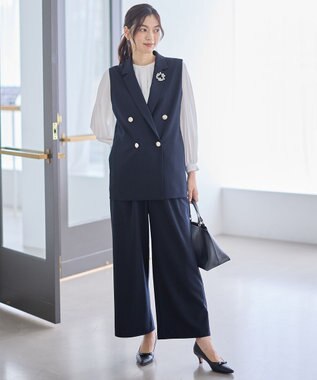 ANY イージーケアライトストレッチワイドパンツ ネイビー