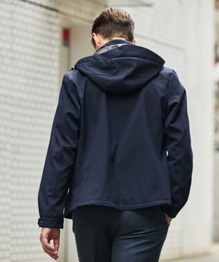 GOTAIRIKU 仕事で着られる【シワになりにくい/洗える/ストレッチ/吸水速乾】バブルテック フーデッドブルゾン ネイビー系