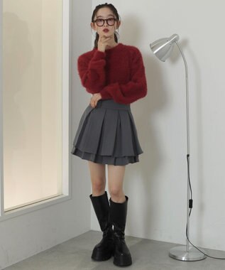 WEGO ハイウエスト2段プリーツスカパン グレー