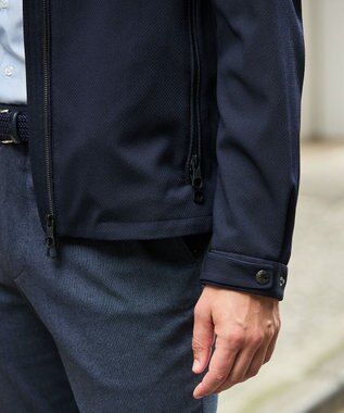 GOTAIRIKU 仕事で着られる【シワになりにくい/洗える/ストレッチ/吸水速乾】バブルテック フーデッドブルゾン ネイビー系