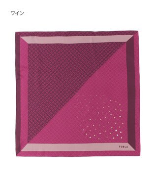 MOONBAT FURLA(フルラ)シルクツイル アーチロゴ スカーフ 65cm×65cm ワイン