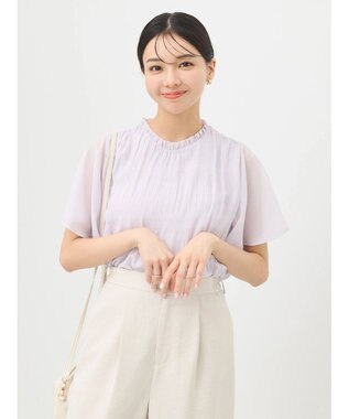 earth music&ecology マジョリカプリーツ半袖ブラウス Pink