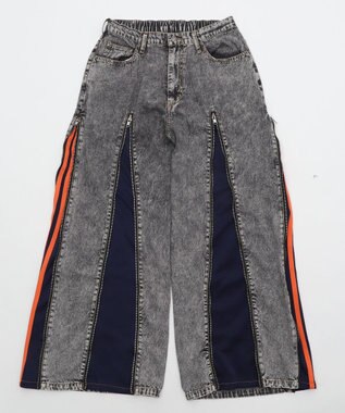 WEGO 【ユニセックス着用ITEM】ジャージドッキングZIPデニムパンツ オレンジ