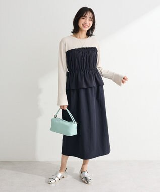 Green Parks ペプラムドッキングワンピース Navy