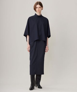 ICB 【洗える】Ｔ/Ｗブロード ハイネックブラウス ネイビー系