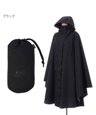 MOONBAT POLO RALPH LAURENRL パイピングレインポンチョ 無地 75デニール 収納袋付き ブラック