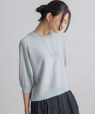 組曲 【前後着用可】ドルマンスリーブライトラメ ニット シルバーブルー系