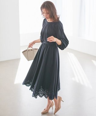 組曲 【洗える】ハイカウントジャージー フレアスカート ネイビー系