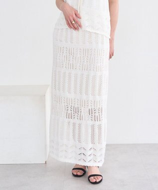 earth music&ecology 【セットアップ対応】透かし編みニットＩラインスカート Off White