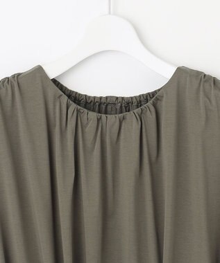 自由区 L 【洗える】ライトギャザーフレンチスリーブ ワンピース カーキ系