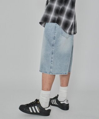 WEGO 【紐で調節可能】スーパーバギーデニムショーツ デニム淡色