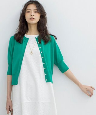 組曲 L ドライタッチ 5分袖カーディガン グリーン系