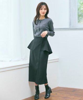 Feroux ケーブル編み×リボン刺繍 ニット カーディガン グレー系