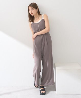 earth music&ecology ミニフリルフロントジップロンパース Gray