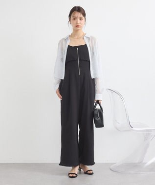 earth music&ecology ミニフリルフロントジップロンパース Black