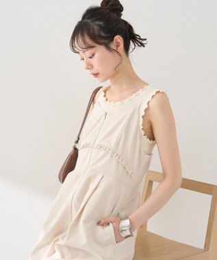 earth music&ecology ミニフリルフロントジップロンパース Ivory