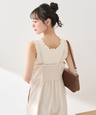 earth music&ecology ミニフリルフロントジップロンパース Ivory