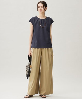 自由区 S 【洗える】ラスティックメッシュバックボウタイ ブラウス ネイビー