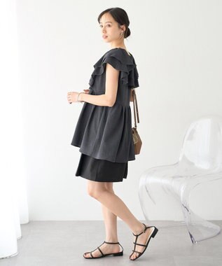 earth music&ecology ラッフルフリルワンピース Charcoal Gray