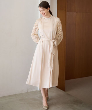 23区 【APPLAUDIR】ノーブルサテン レースコンビドレス シャンパン