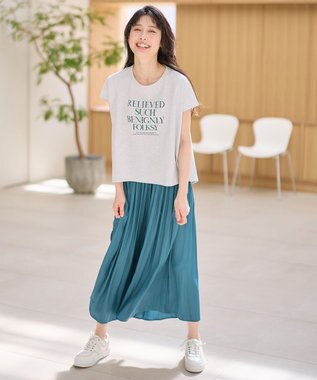 ANY フレンチスリーブロゴTシャツ トップグレー