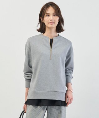 J.PRESS LADIES L 裏毛 ハーフジップ プルオーバー グレー系