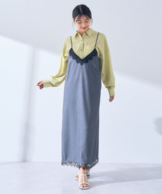 YECCA VECCA ストライプ柄レースMIXキャミワンピース