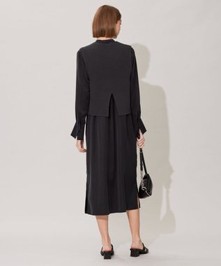 ICB 【洗える】 ルゼブフィブリルサテン シャツワンピース チャコール系