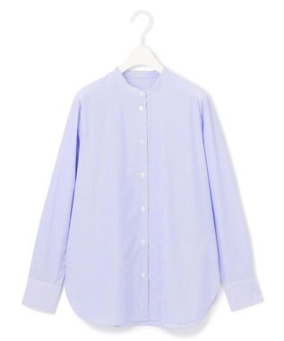 ICB 【洗える】クリーンブロード バンドカラーブラウス ブルーストライプ系