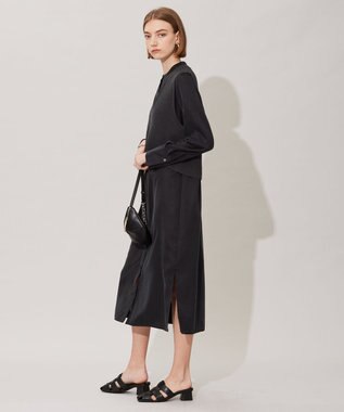 ICB 【洗える】 ルゼブフィブリルサテン シャツワンピース チャコール系
