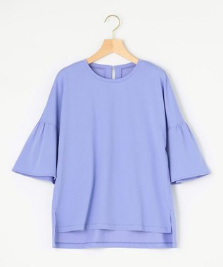 組曲 S 【汗ジミ防止・撥水】GIZAプレーティング天竺 袖フレア Tシャツ スカイブルー系