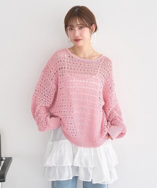 earth music&ecology メッシュニットプルオーバー Pink