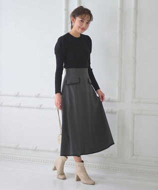 Feroux 【洗える】バイカラーフレア スカート グレー系