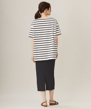 自由区 【洗える】ボーダーワイドBIG Tシャツ オフ×ブラック