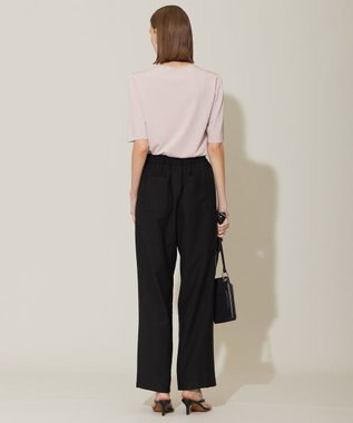 ICB 【洗える】ワッシャーツイル ワイドストレートパンツ ブラック系