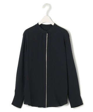 ICB 【WEB限定カラーあり・速乾・洗える】BackSatinAmunzen バンドカラーブラウス ネイビー系