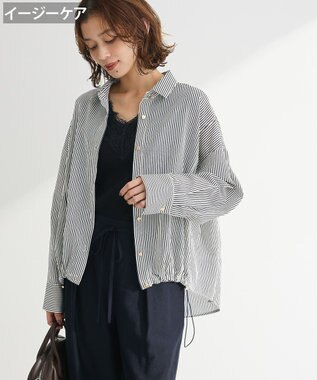 Green Parks 金ボタン裾ドロストシャツ Stripe